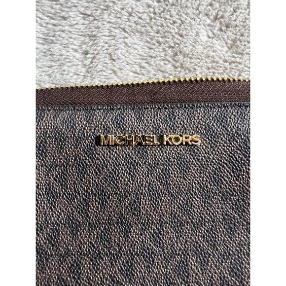 Michael Kors Jet Set Logo Brown & Gold Zip-Around Wristlet Wallet For Women - Picture 4 of 11